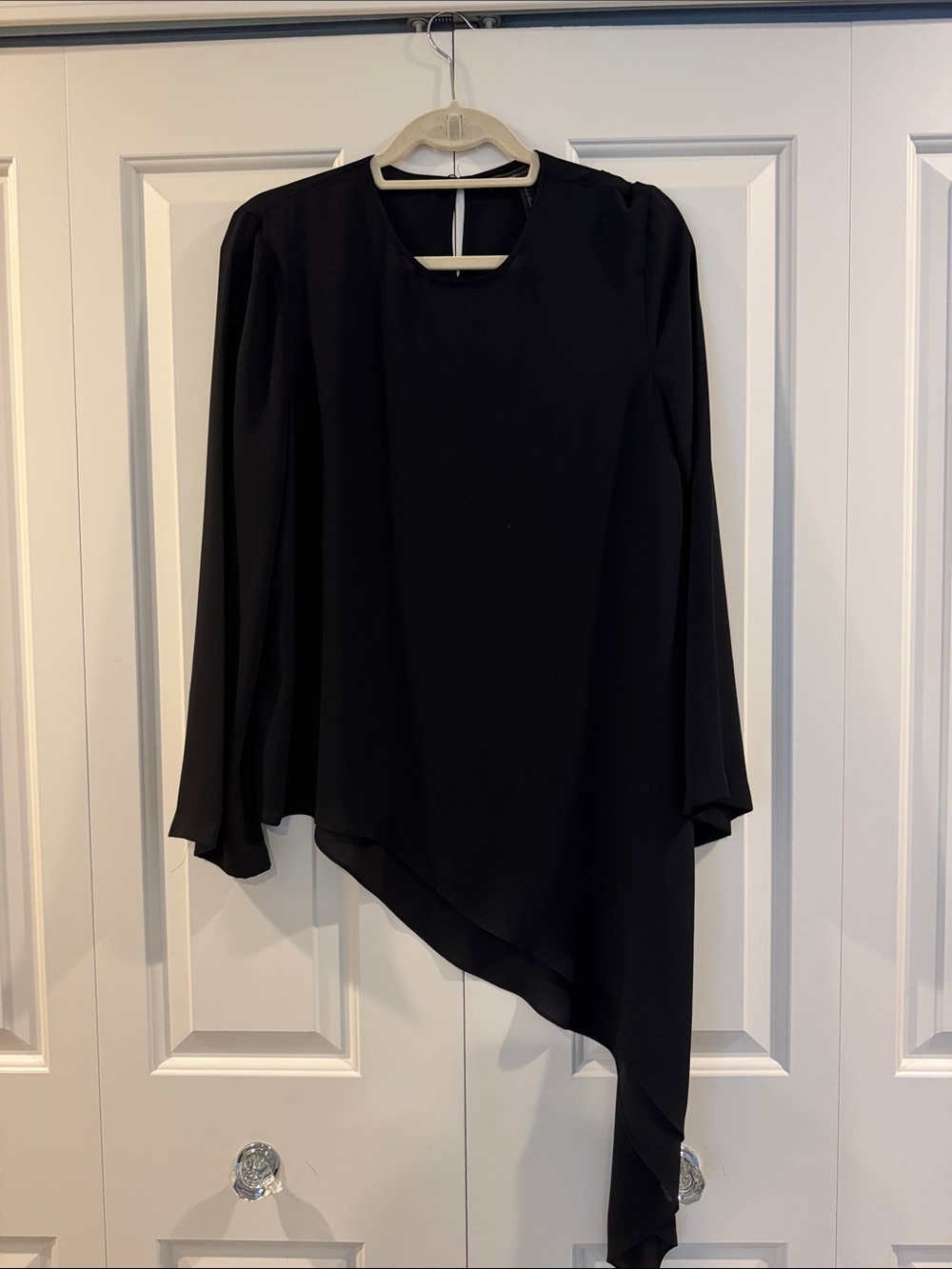 BCBGMaxAzria Black Asymmetric Long-Sleeve Blouse